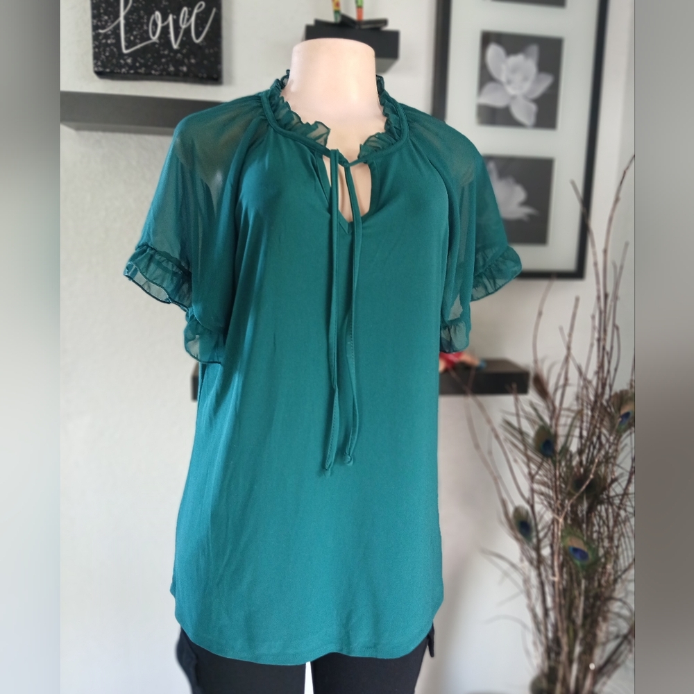 Elegant Green Ruffle Sleeve Blouse